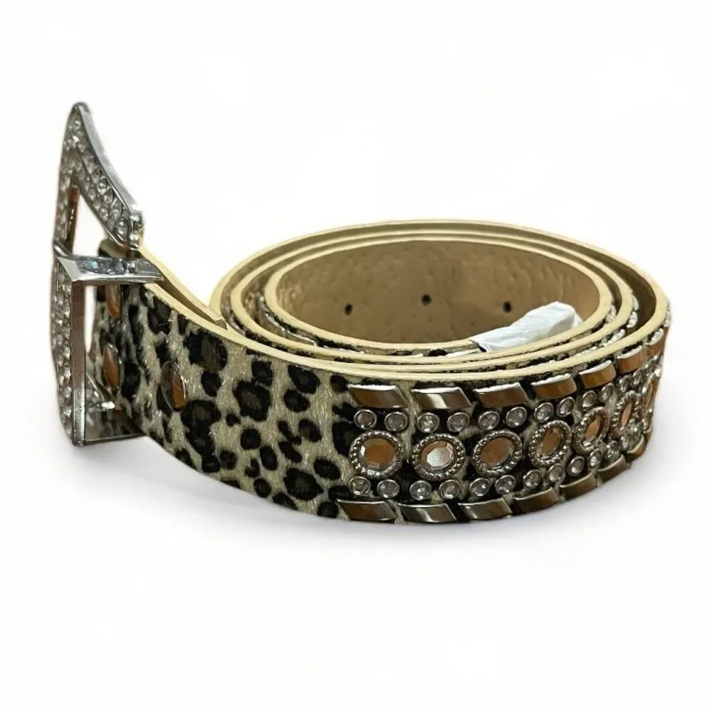 UnFader Leopard Print Rhinestone Buckle Western Belt With Box, New - Picture 4 of 10